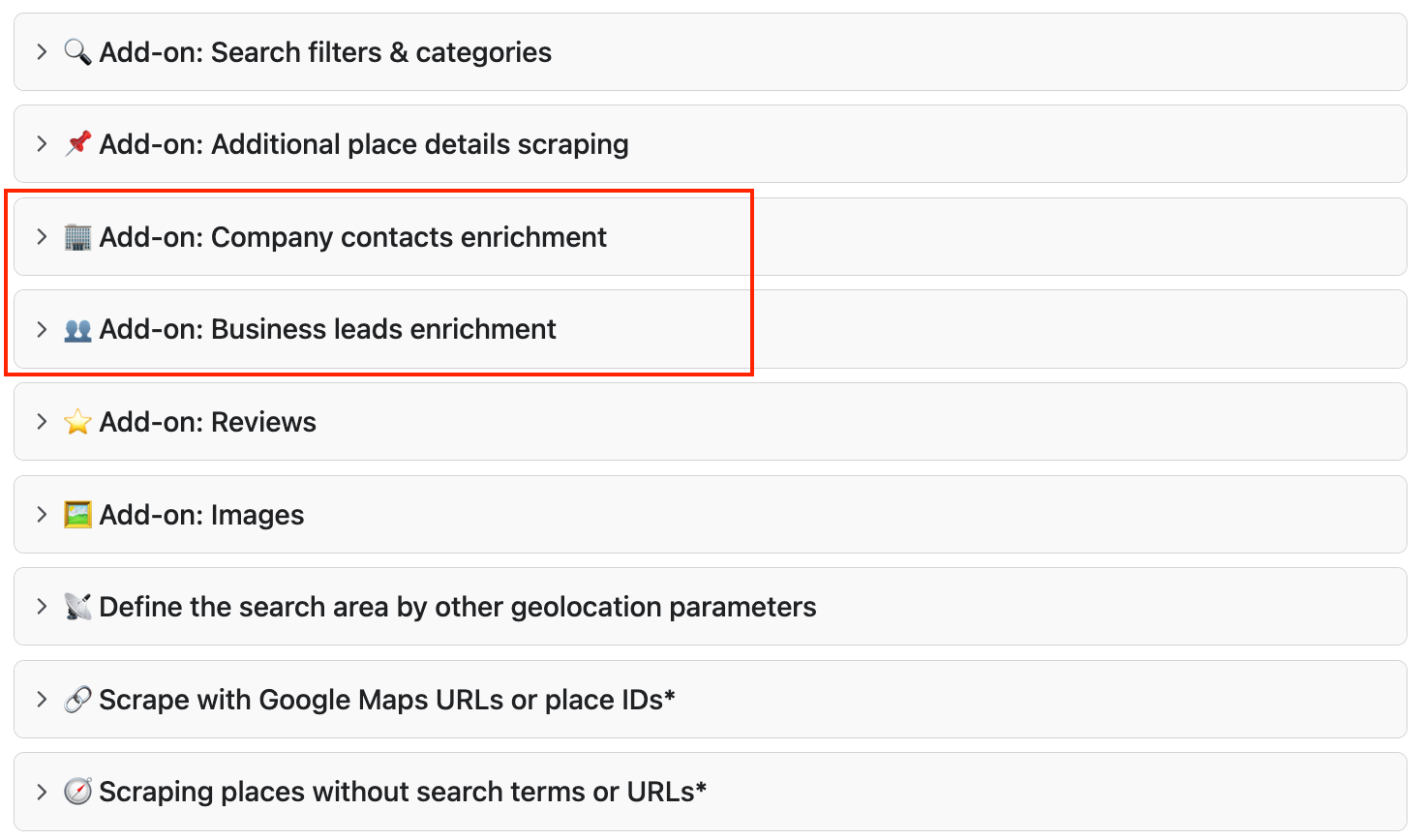 Google Maps Scraper offers multiple add-ons to refine searches.