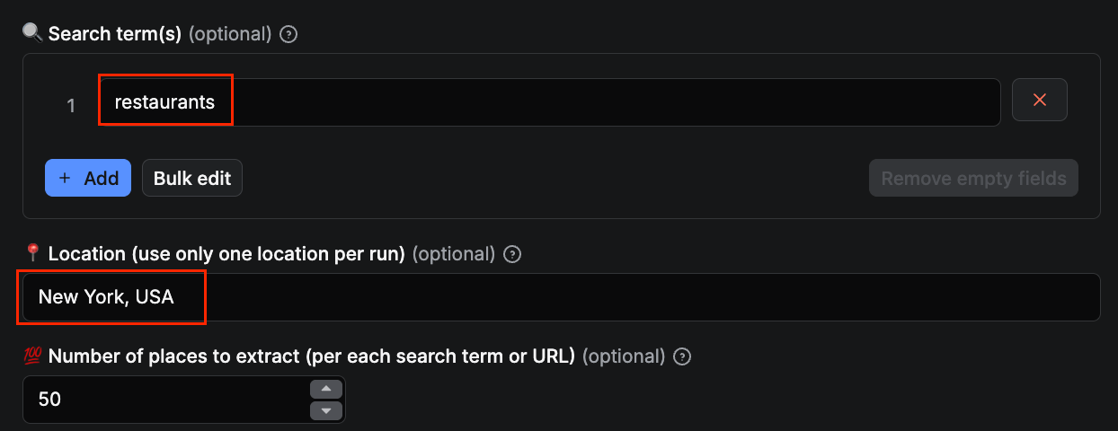 Google Maps Scraper - Search terms and Location