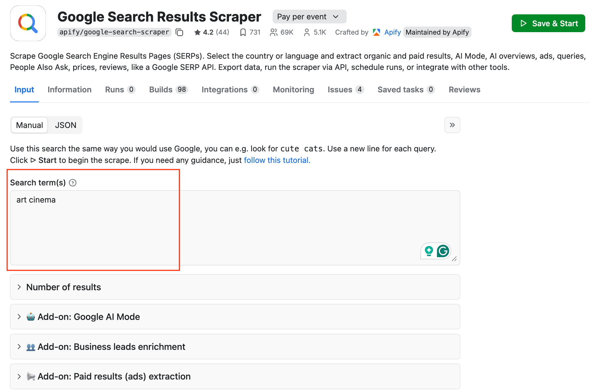 Google Search Results Scraper UI