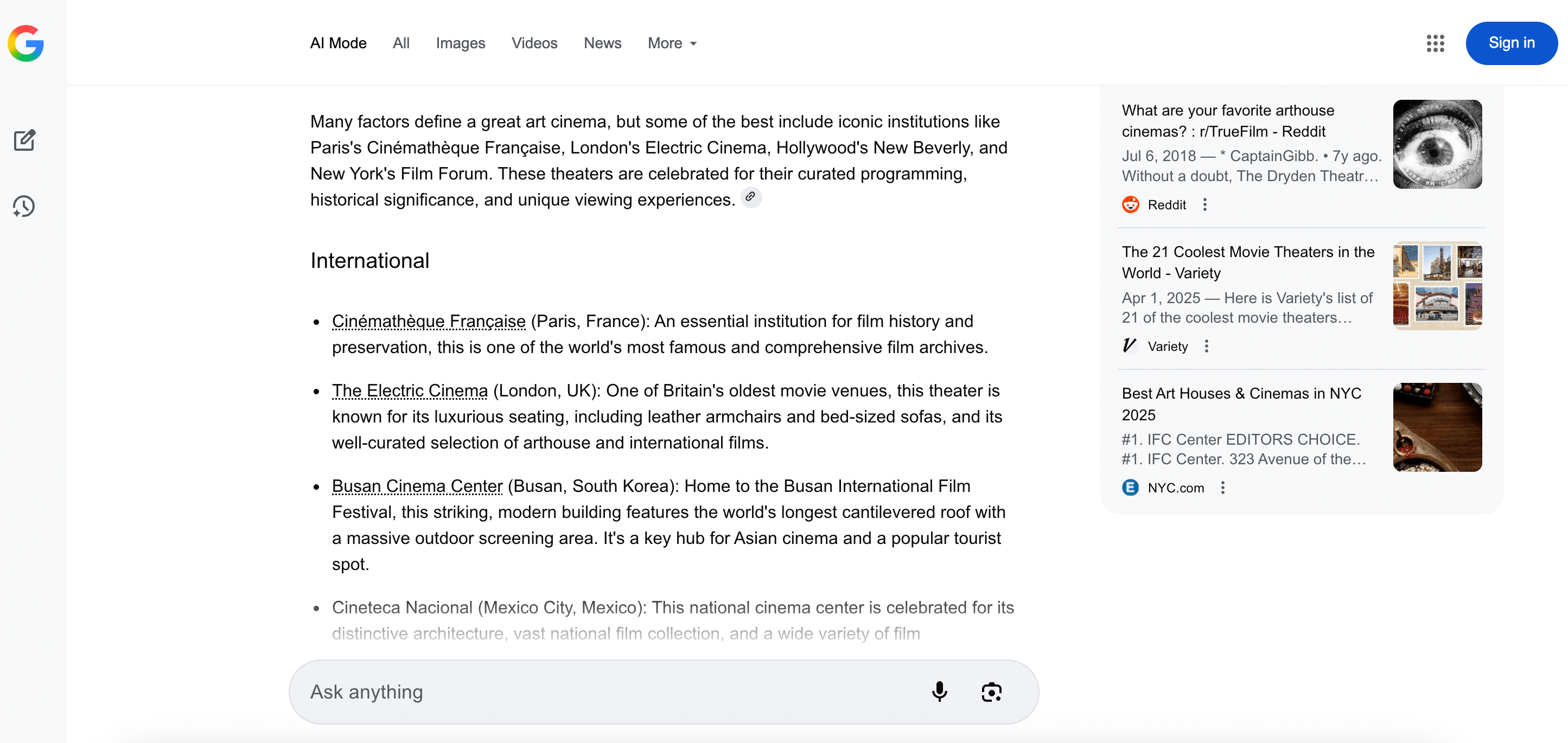 AI Mode generated response