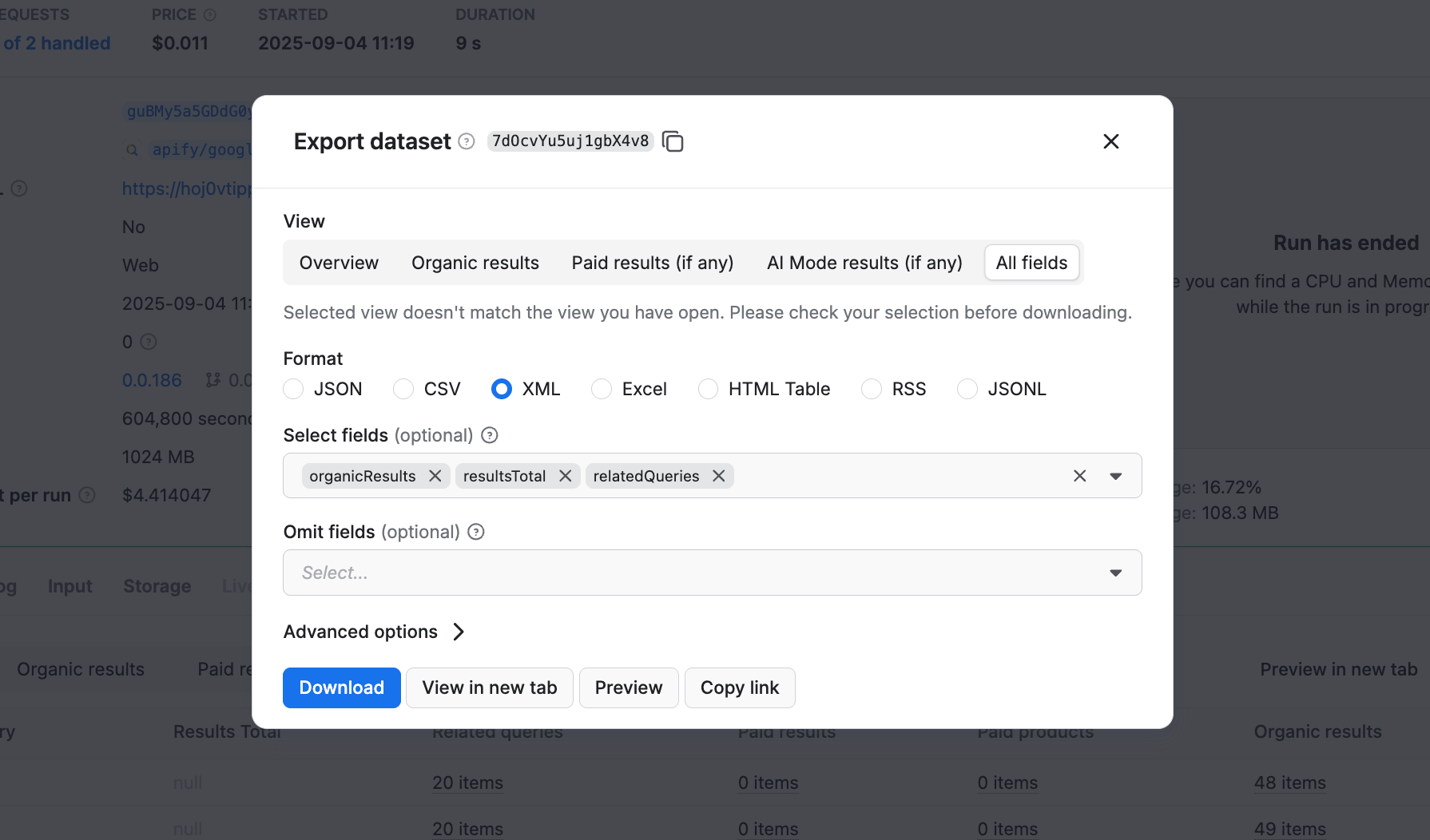Exporting data in various formats
