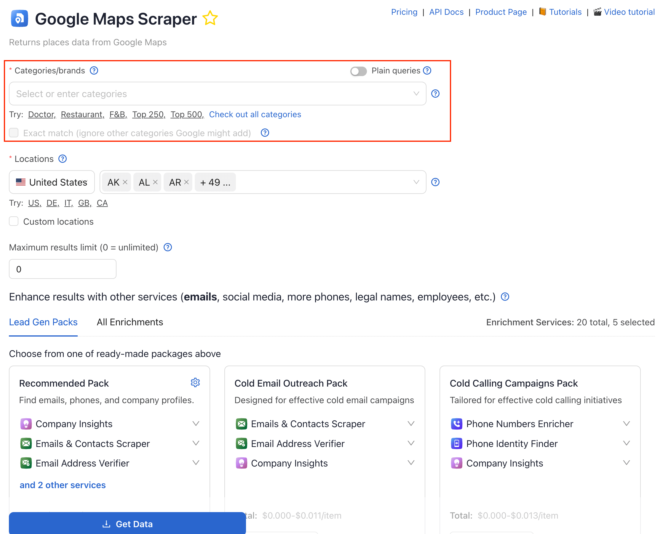 Outscraper Google Maps Scraper UI