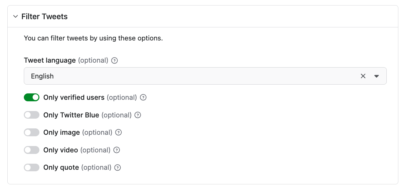 Tweet Scraper V2 - X / Twitter Scraper - filtering options