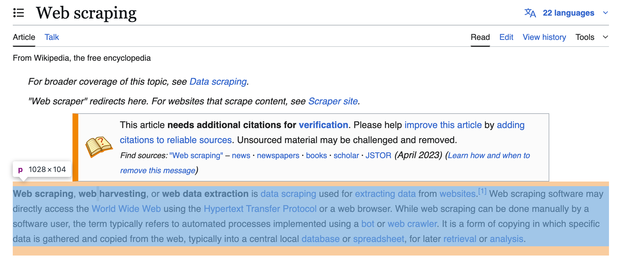 Paragraphs in Wikipedia articles