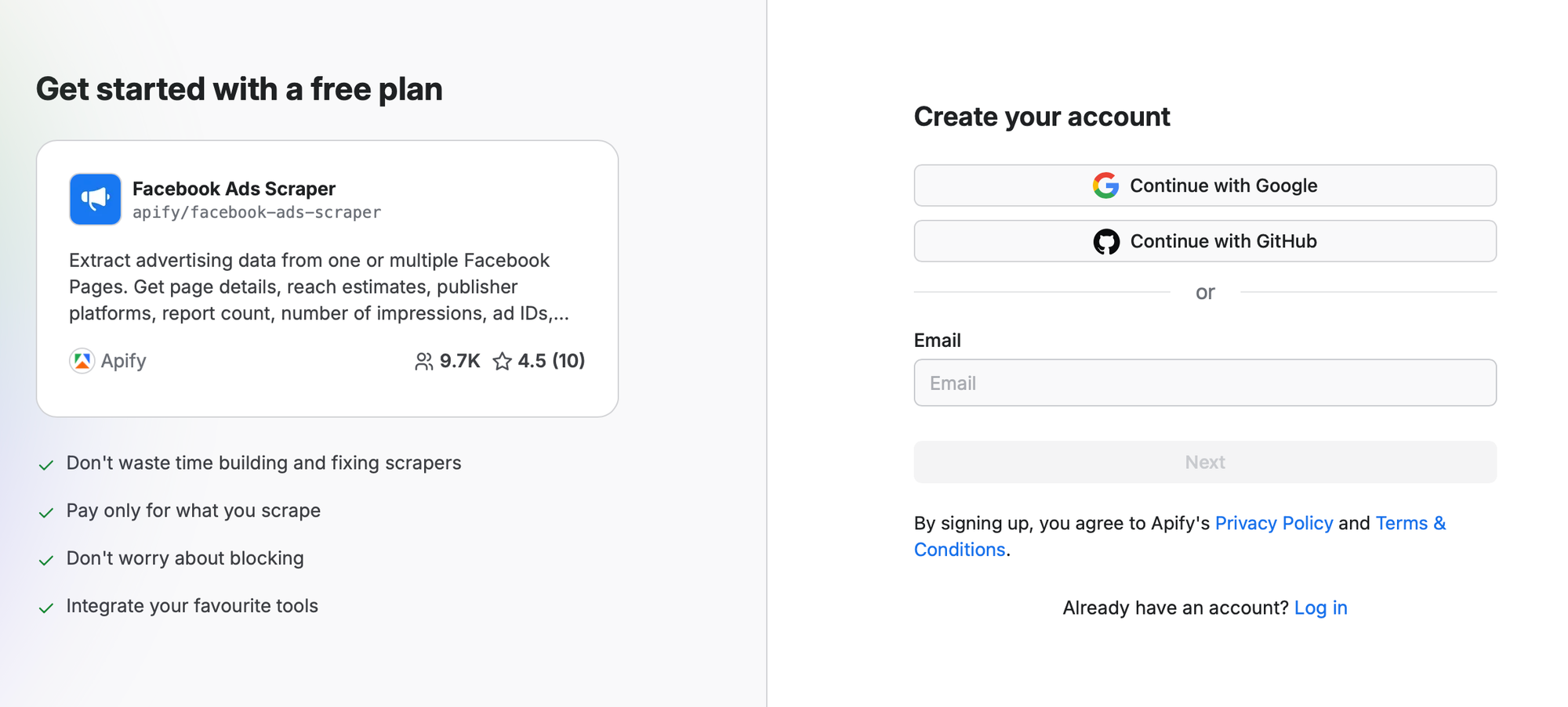 Creating a free account with third-party sign-ins