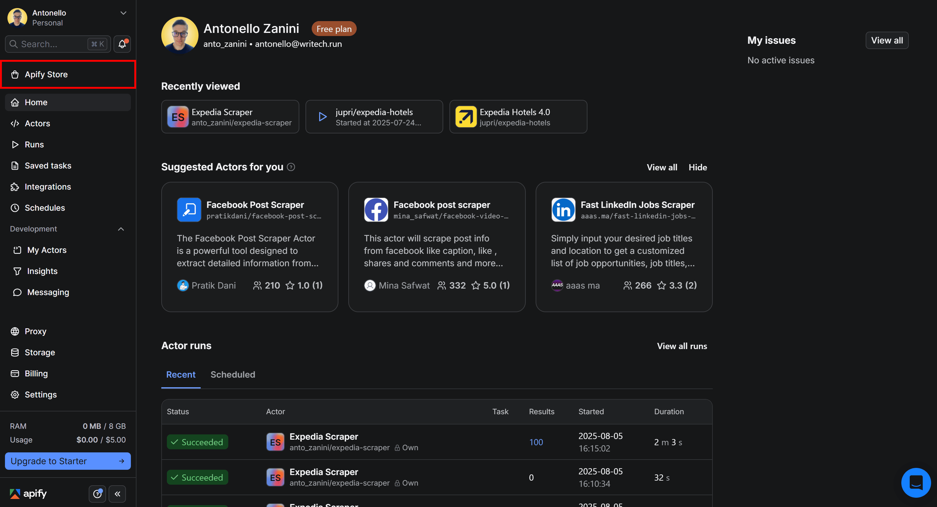 Selecting Apify Store menu