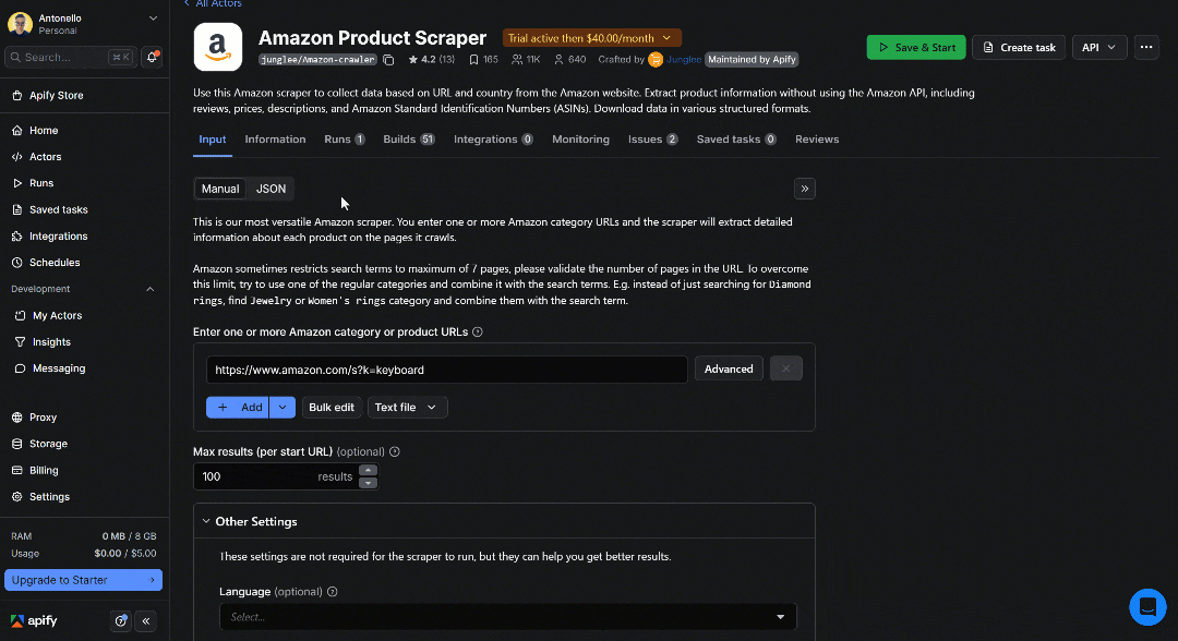 Getting the Actor's input configuration in JSON