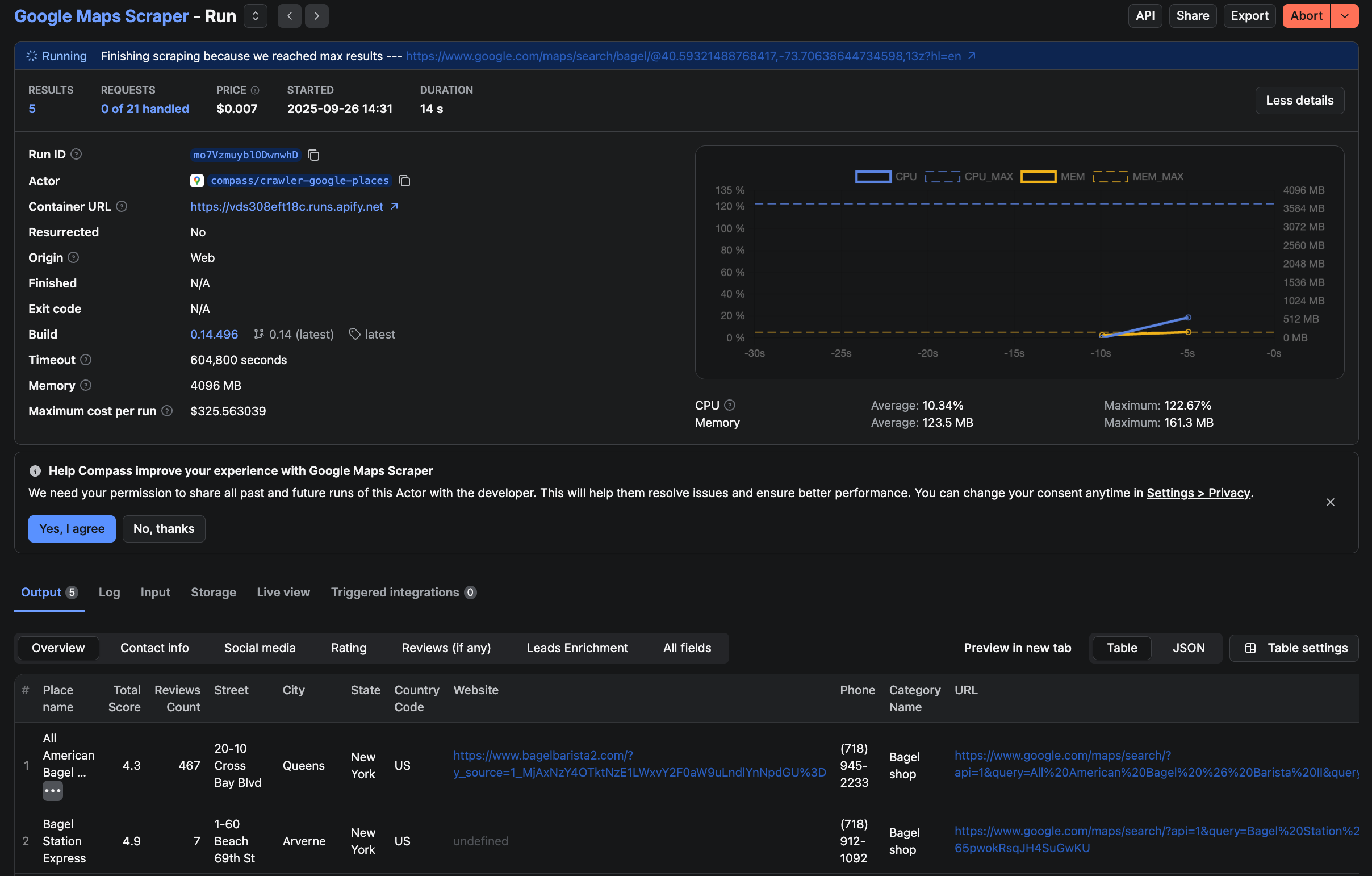 Google Maps Scraper running