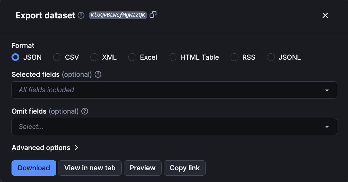 Selections for exporting scraped Wikipedia data