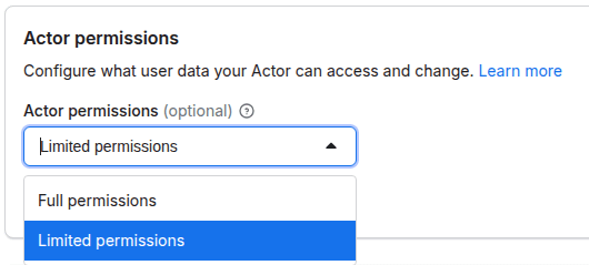 Actor permissions configuration