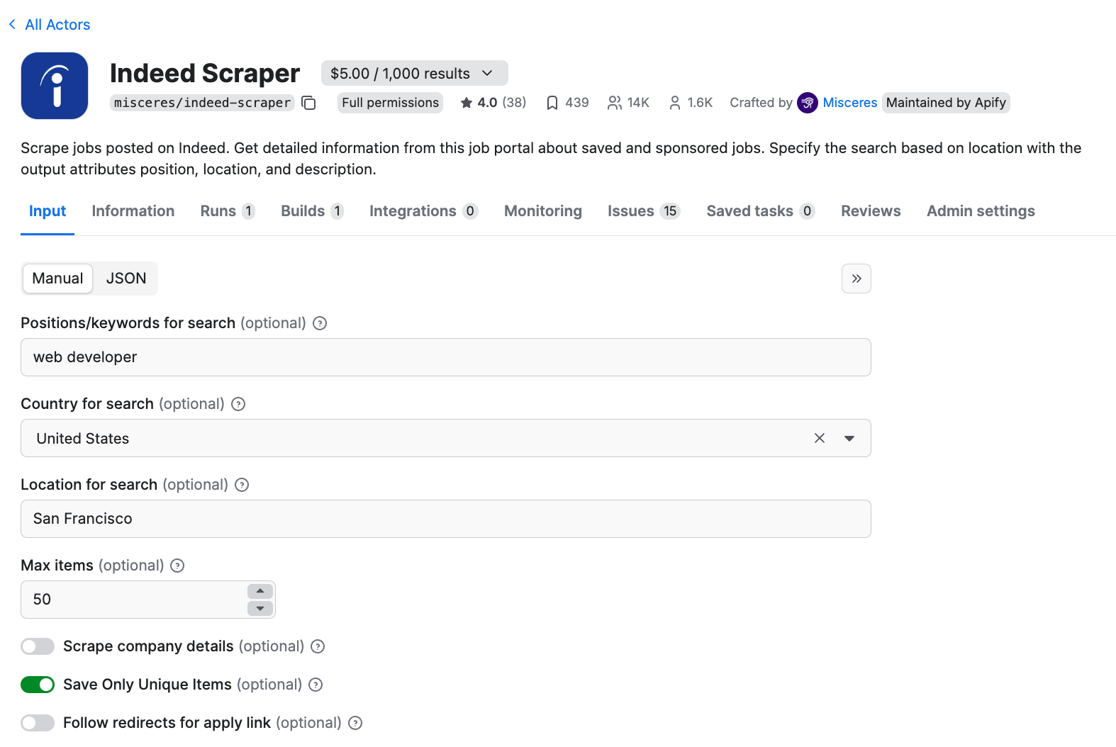 Apify Indeed Scraper