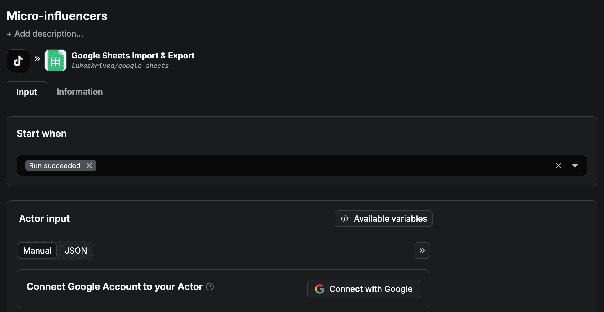 Micro-influencer dataset connected with Google Sheets
