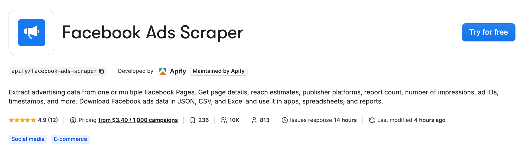 Facebook Ads Scraper on Apify Store