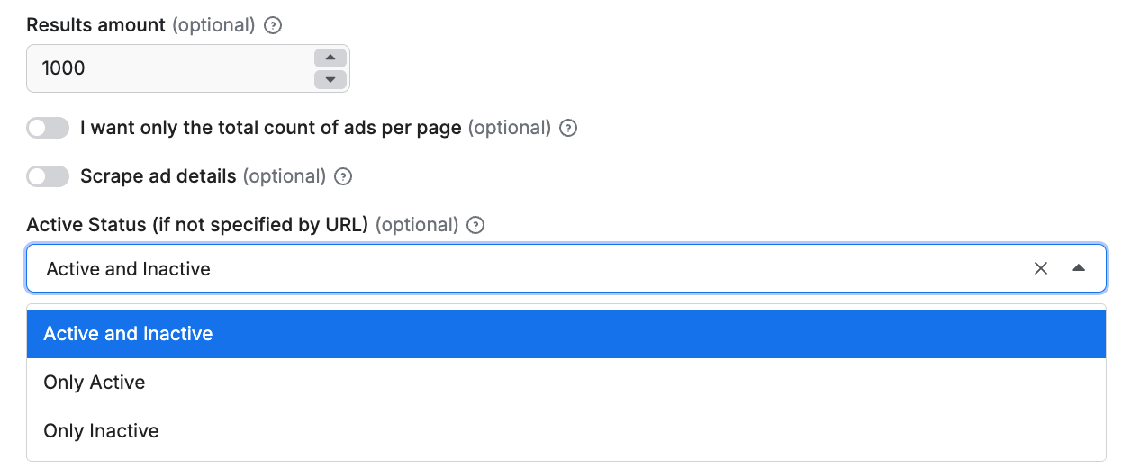 Facebook Ads Scraper - ads status