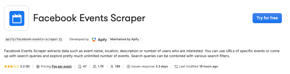 Facebook Events Scraper on Apify Store