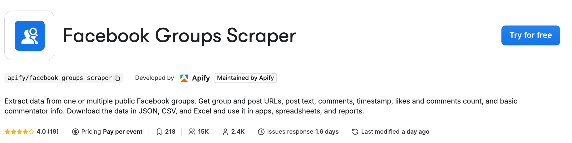 Facebook Groups Scraper on Apify Store