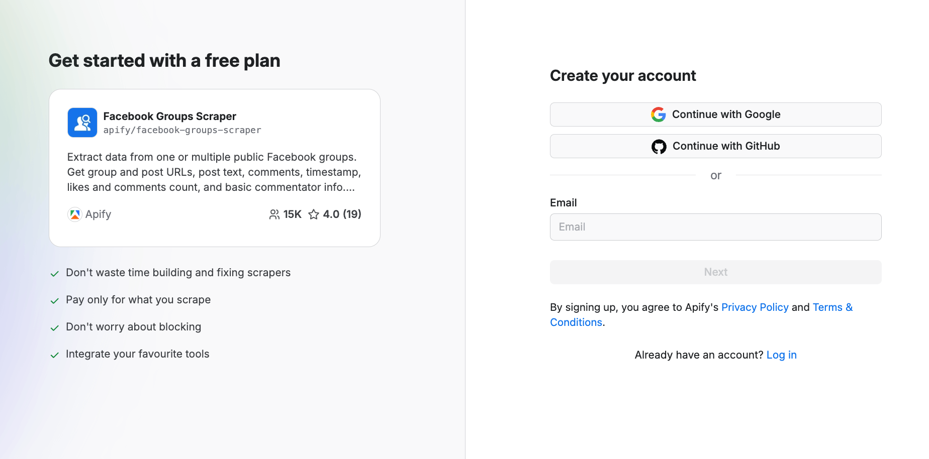 Apify Console third-party sign-ins