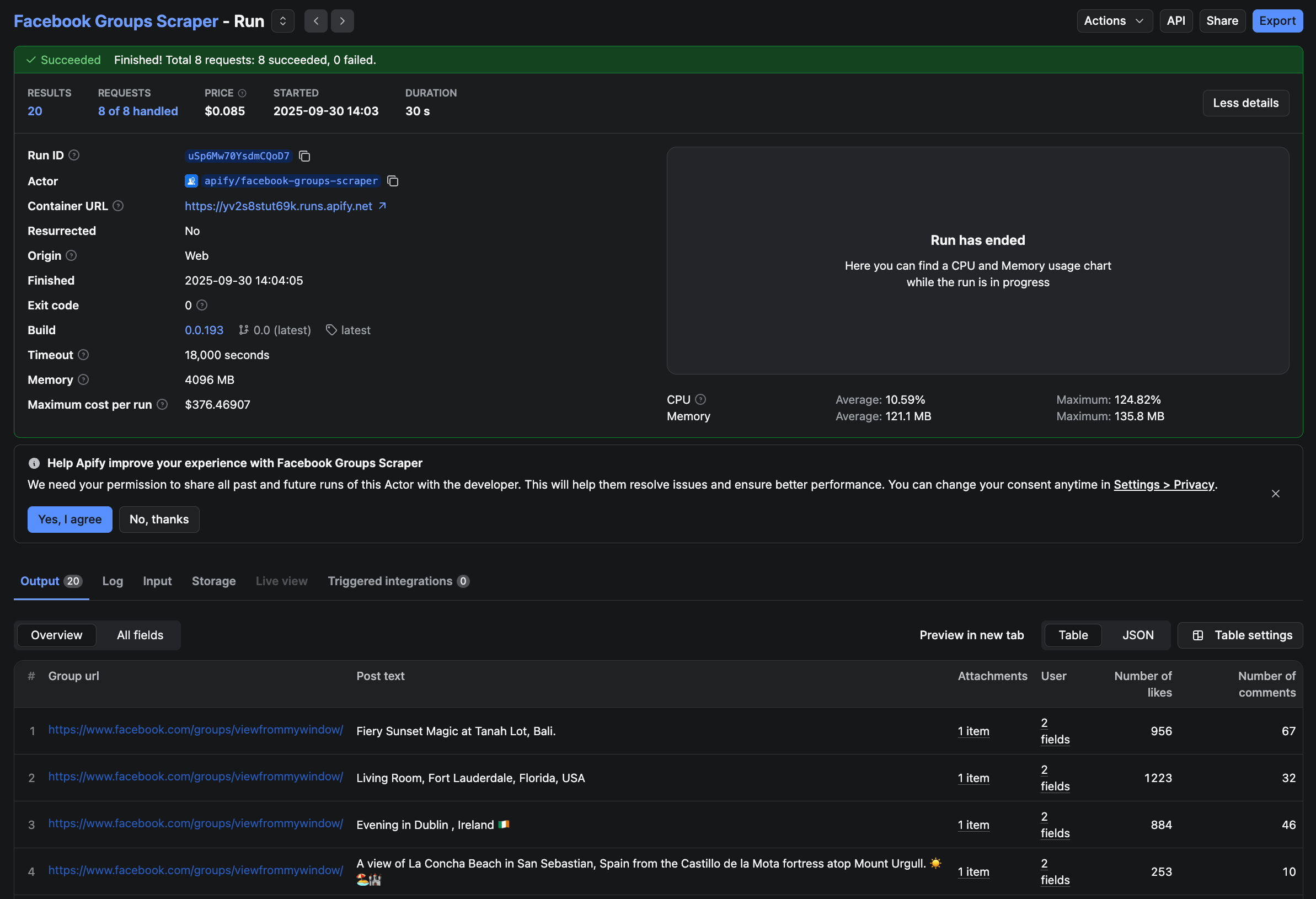 Facebook Groups Scraper success
