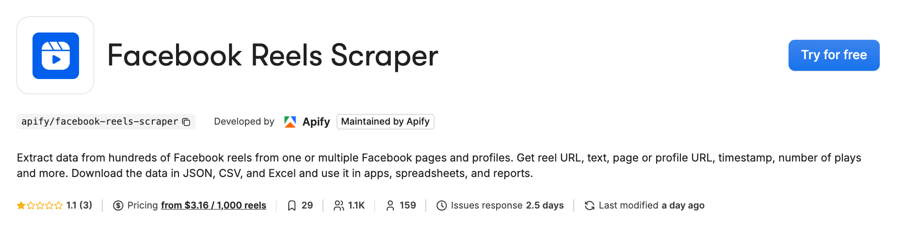 Facebook Reels Scraper on Apify Store