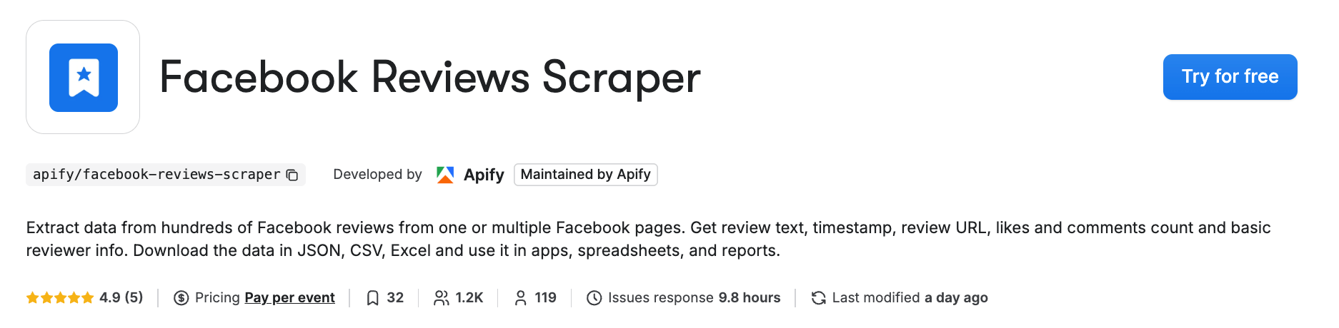 Facebook Reviews Scraper on Apify Store