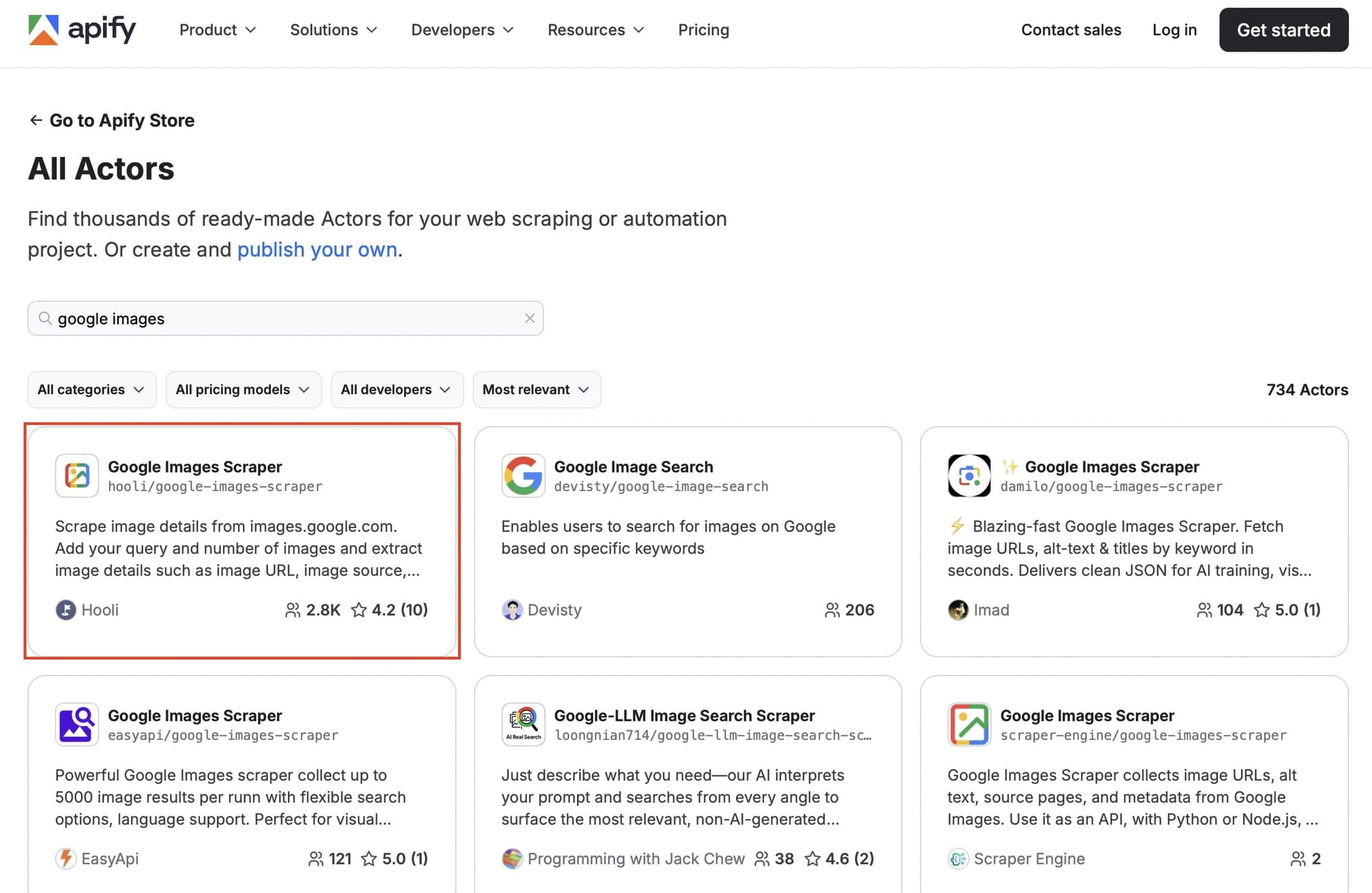 Google Images Scraper on Apify Store