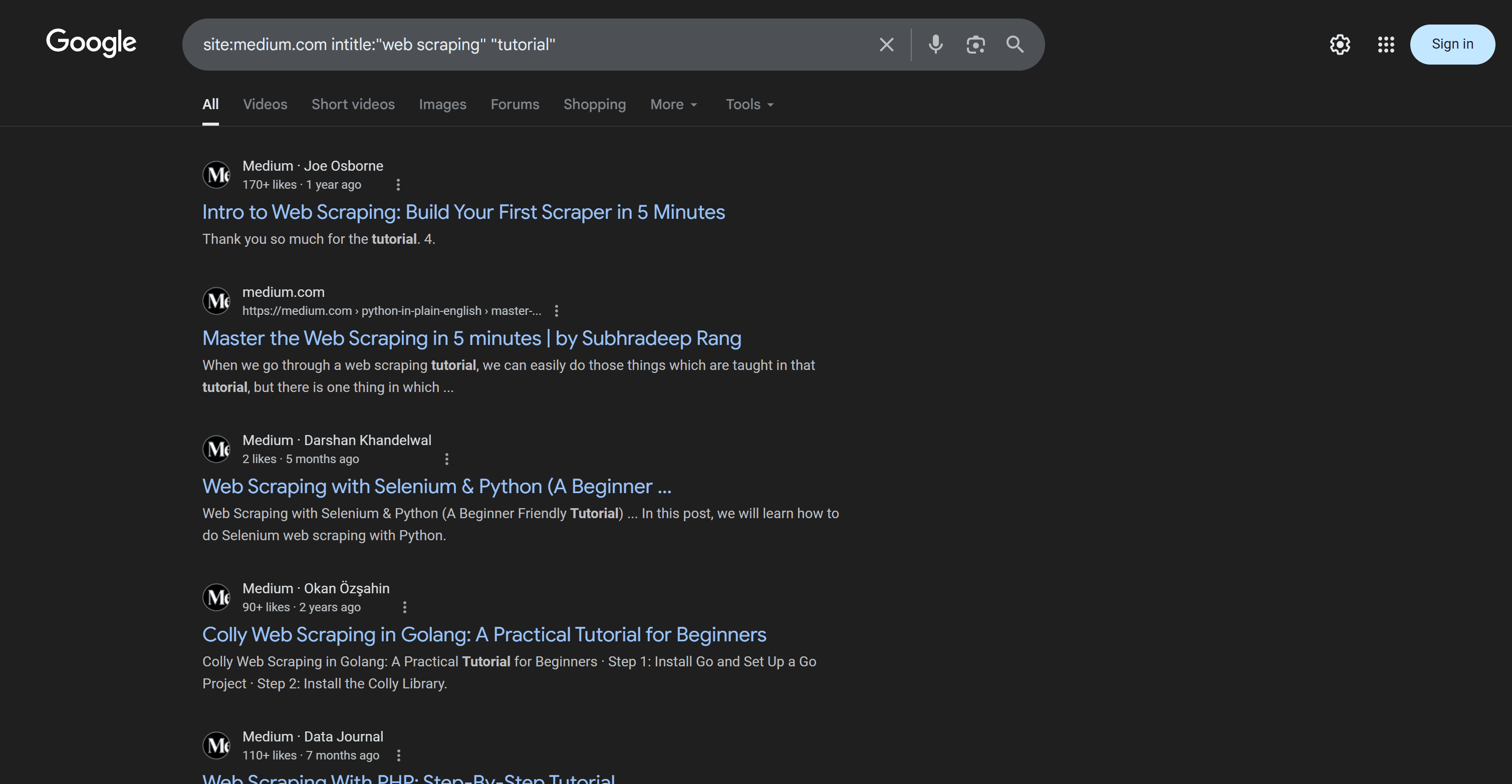 Medium web scraping tutorials