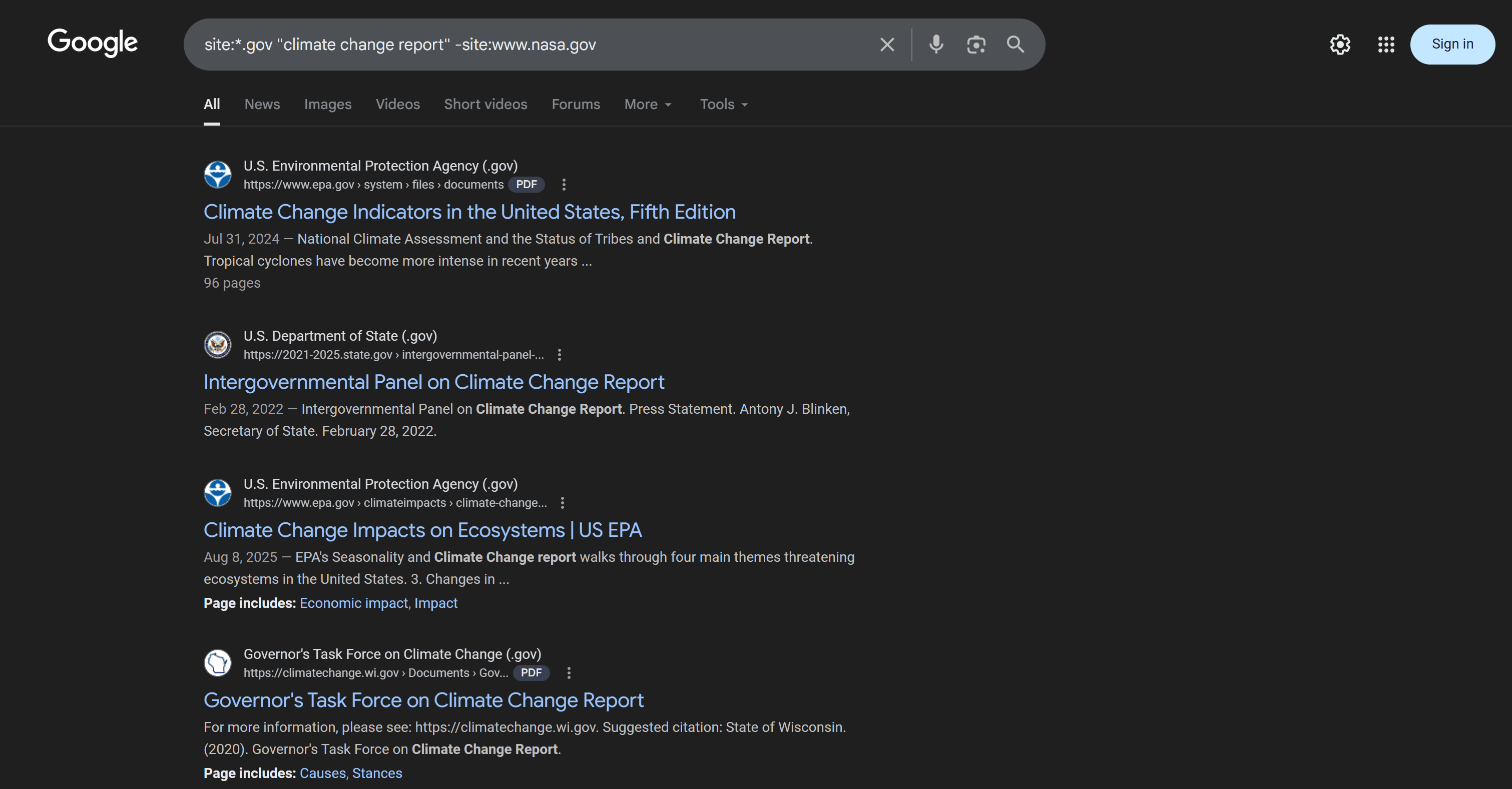 Non-NASA climate change reports