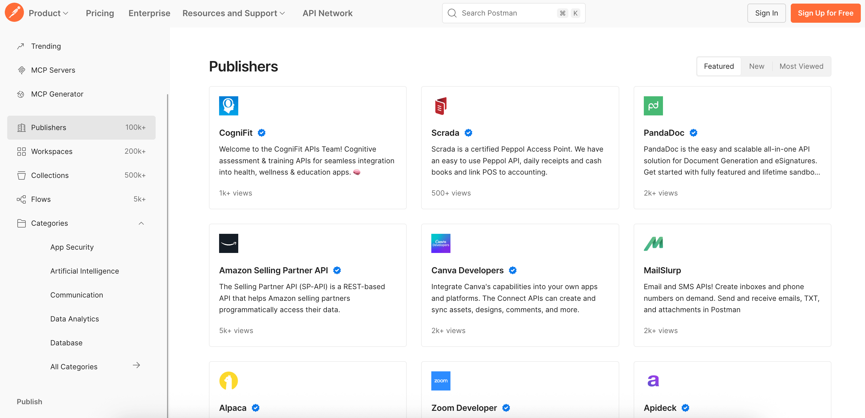 Postman platform with Publishers