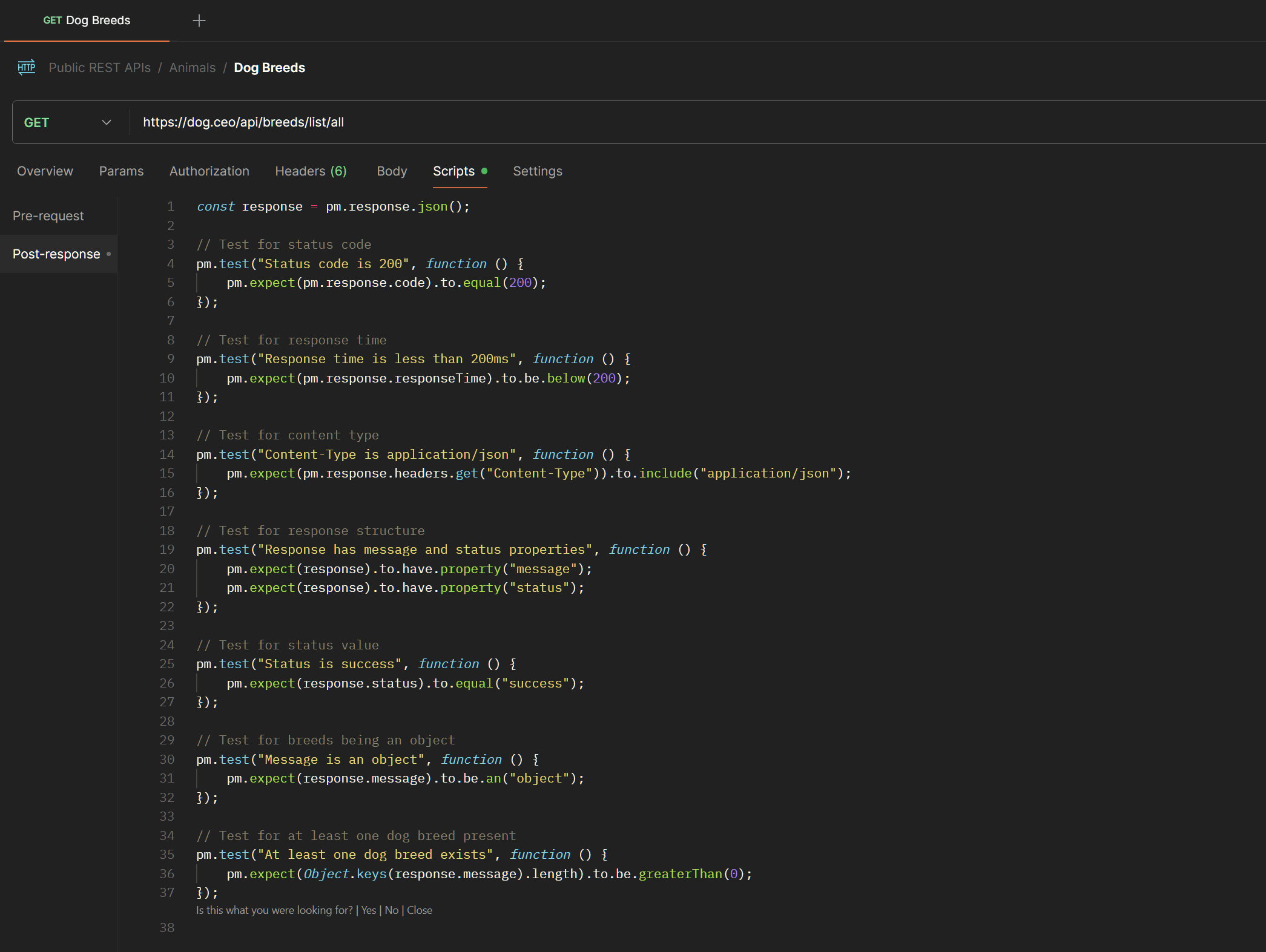 Generated tests inside post-response 