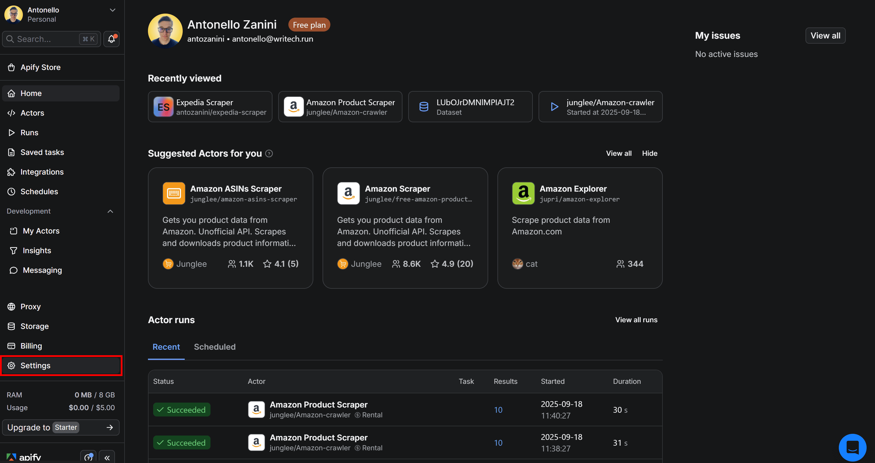Pressing the “Settings” option in the menu