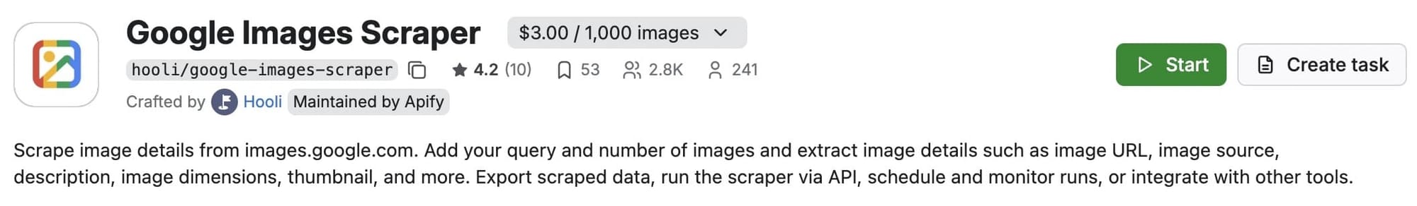 Google Image Scraper on Apify Console