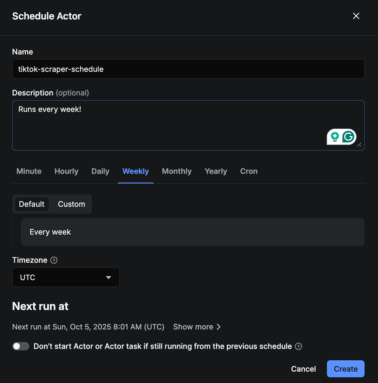 Schedule TikTok Scraper runs
