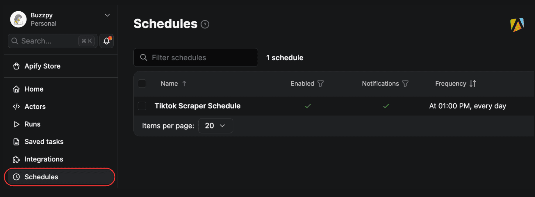 Schedules in Apify Console
