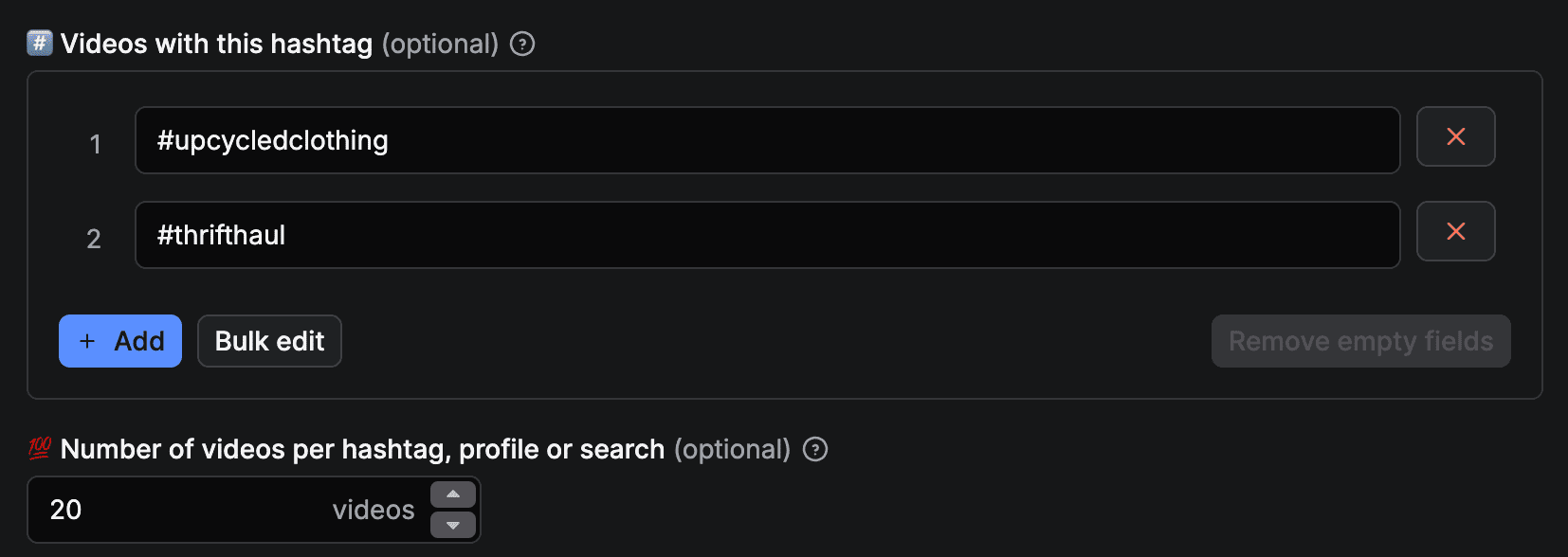 Search videos with hashtags
