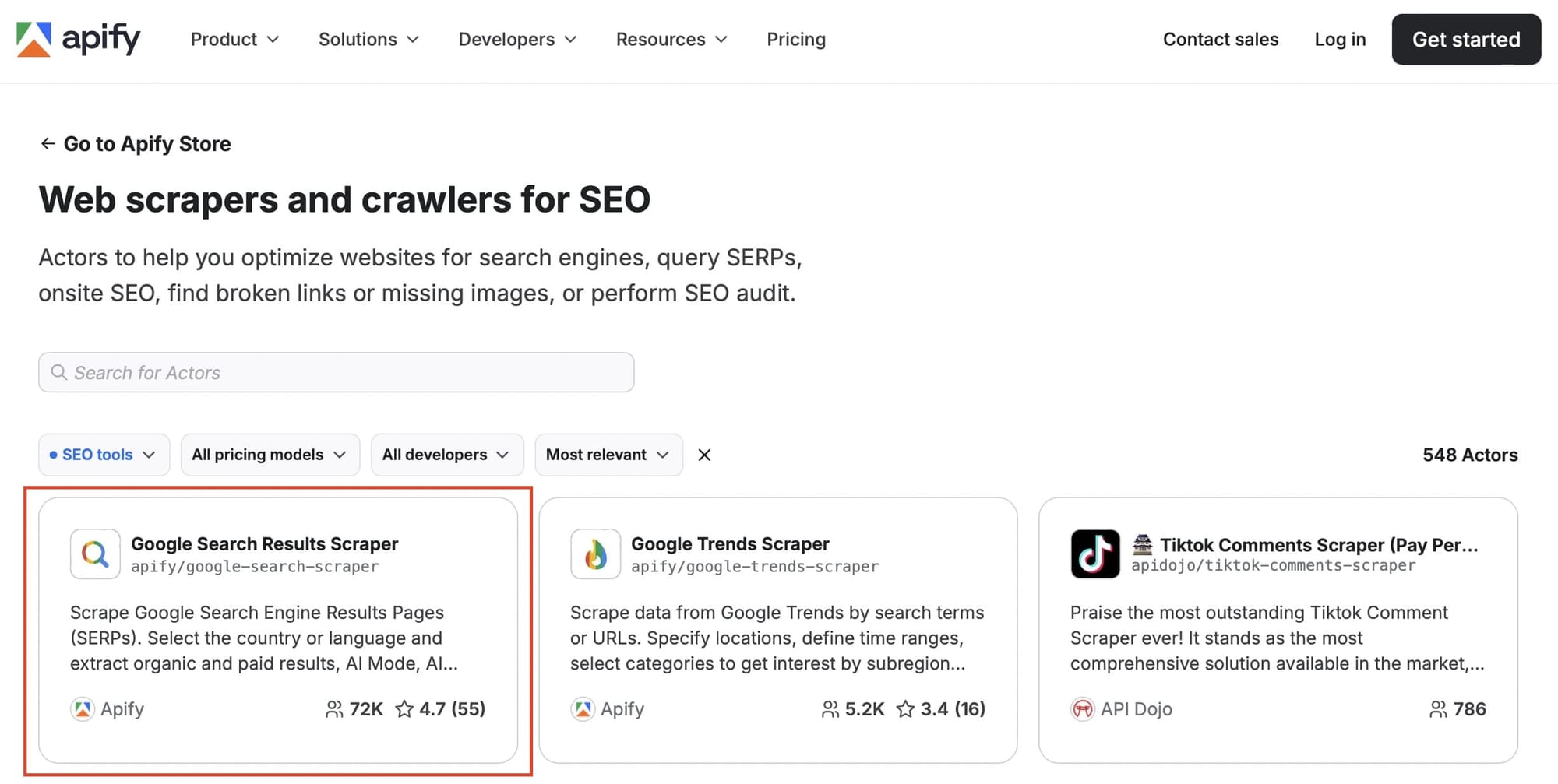 The best SerpAPI alternative: Google Search Results Scraper (on APify Store)