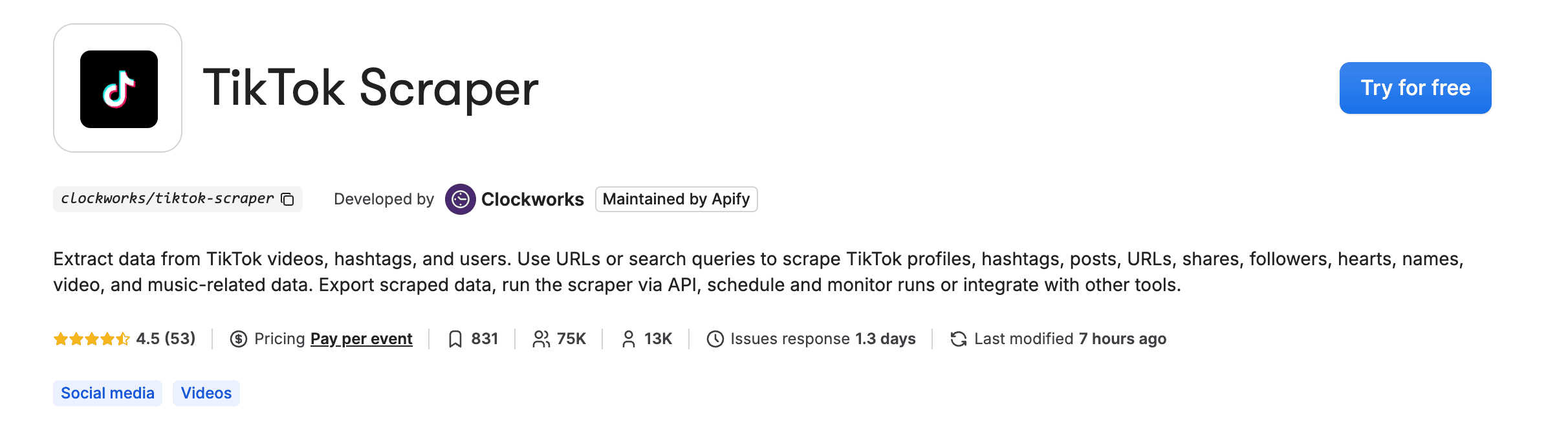 TikTok Scraper - Try for free
