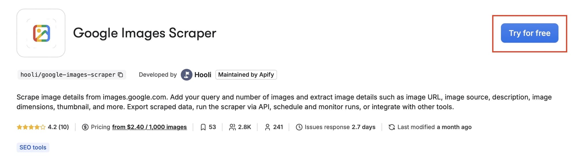 Try Google Images Scraper for free