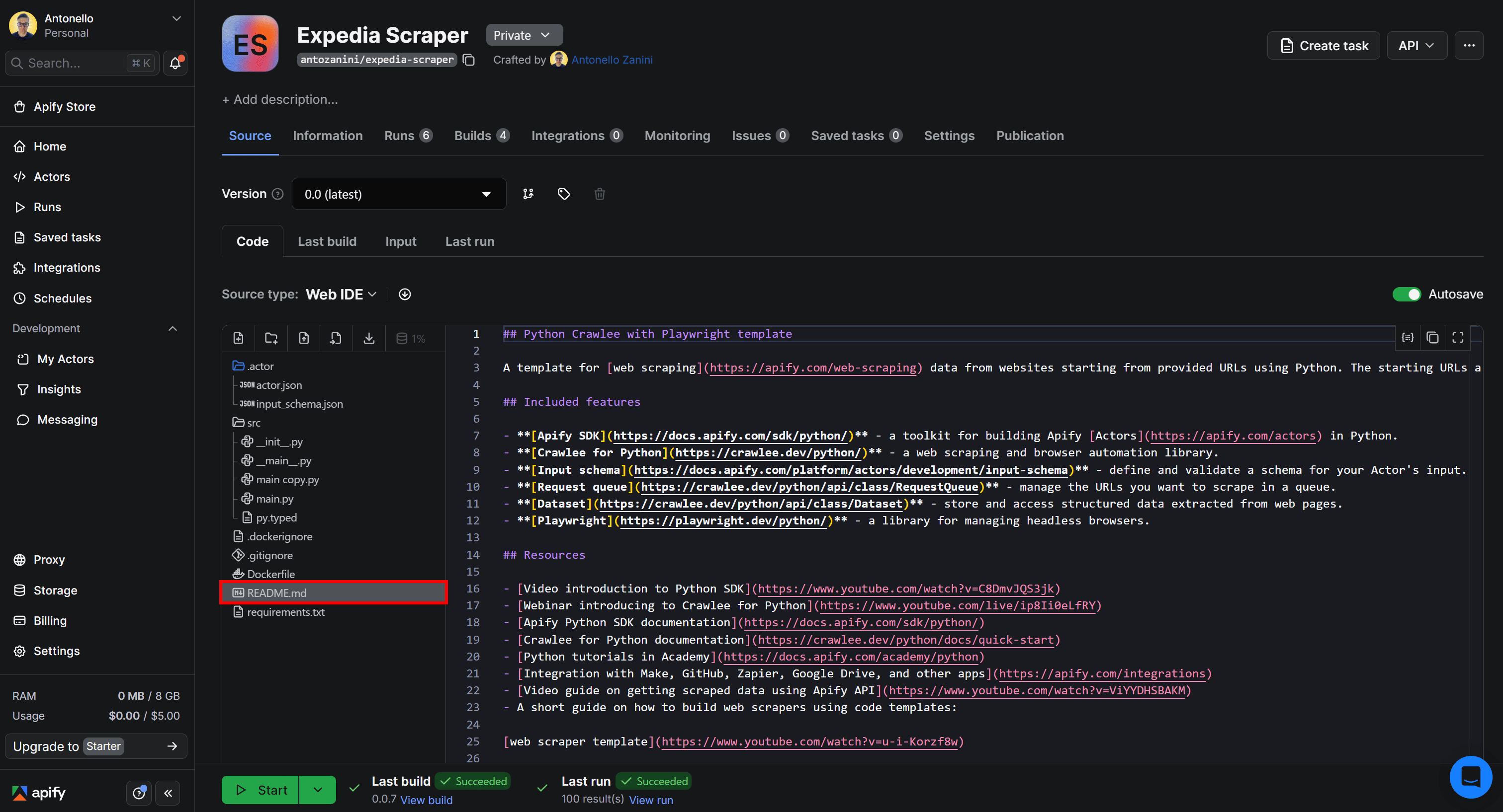 Updating your Actor's&nbsp;README.md&nbsp;file