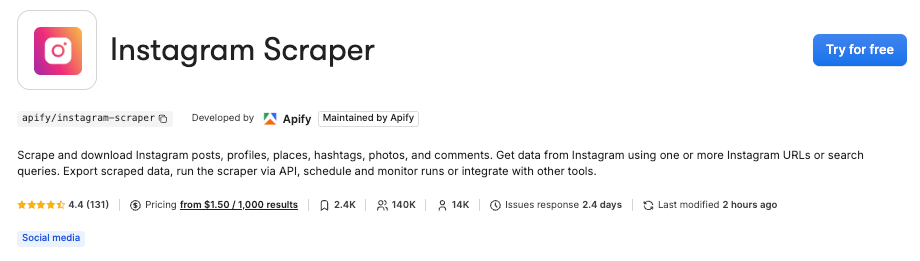 Instagram Scraper on Apify Store