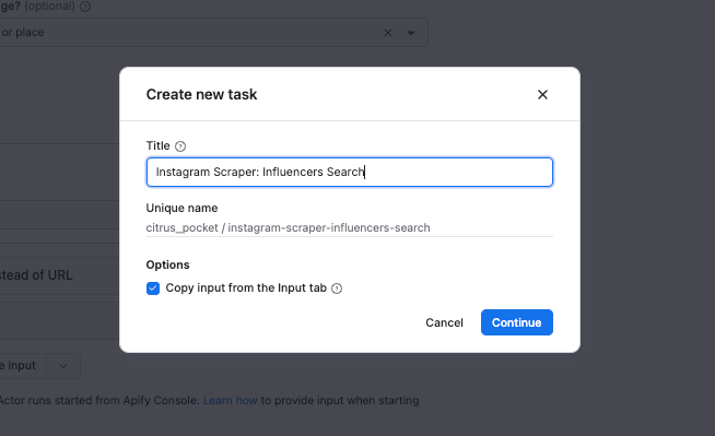Task creation overlay 