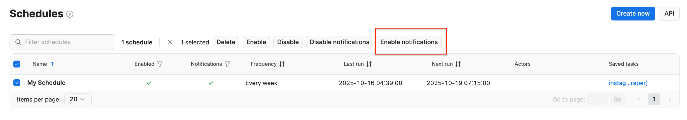 Schedules: enabling email notifications 