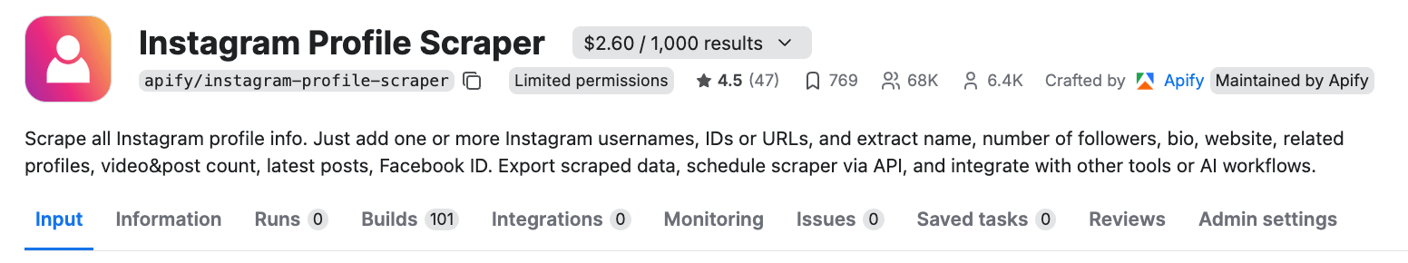 Instagram Profile Scraper on Apify Store