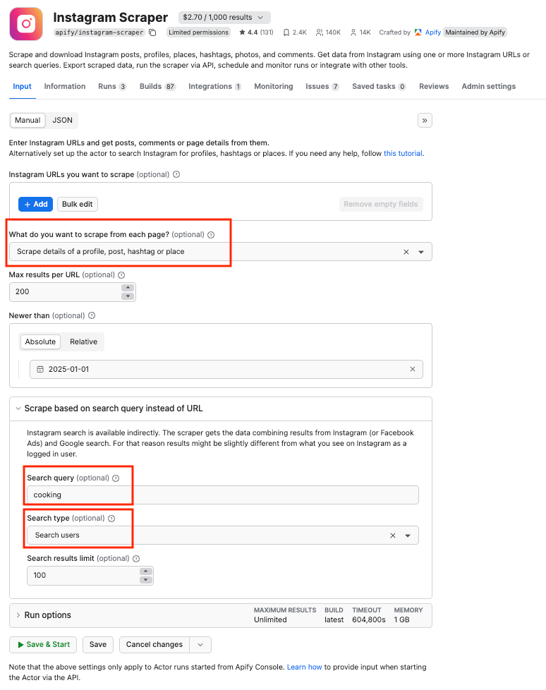 Instagram Scraper UI
