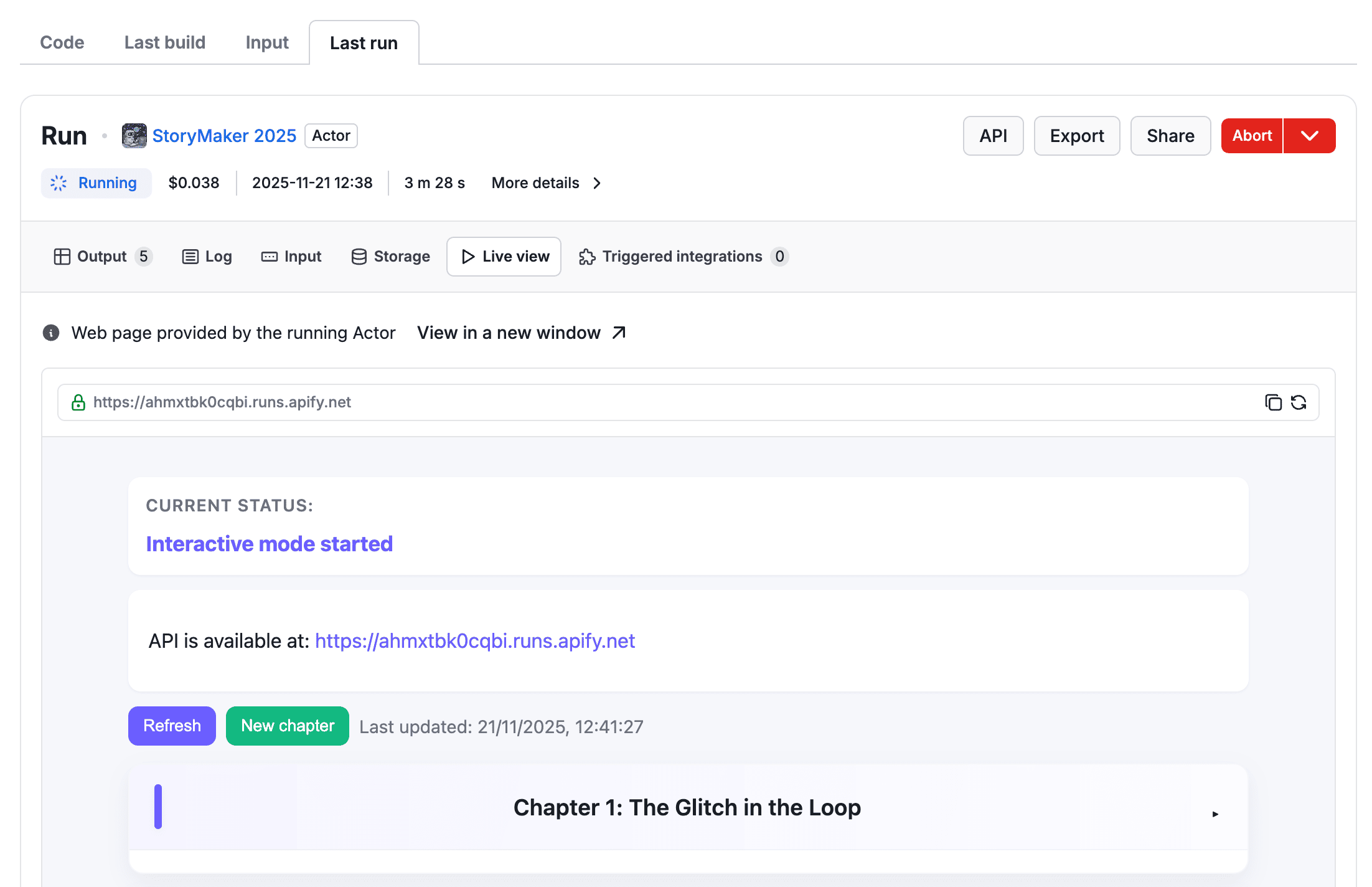 Integrating a running Actor