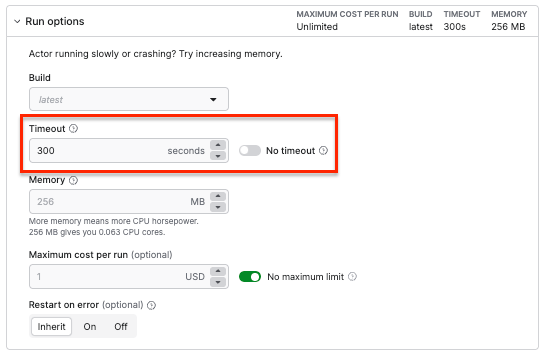 Run options with timout