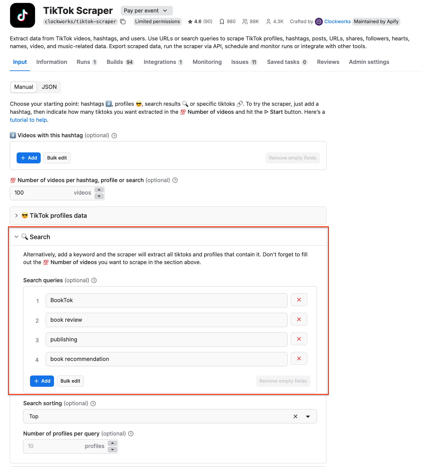 TikTok Scraper - keywords search