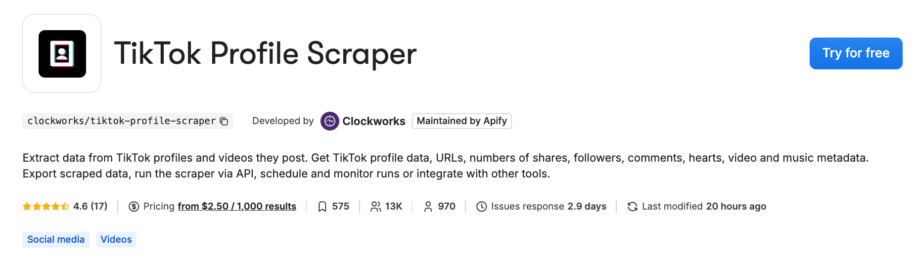 TikTok Profile Scraper on Apify Store