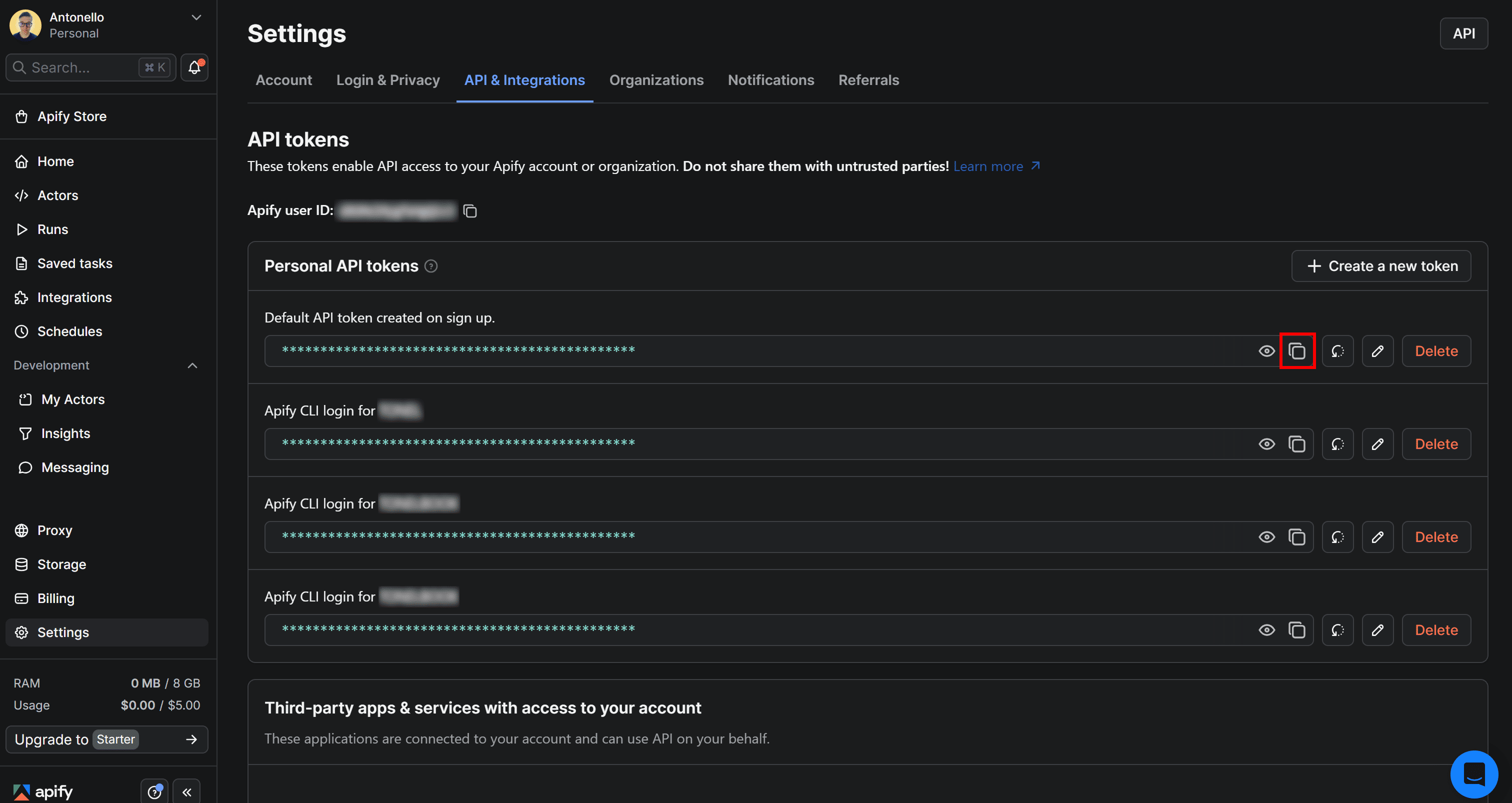 Clicking the Copy to clipboard button