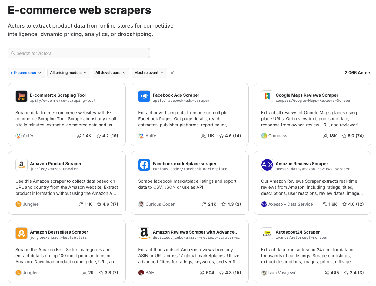 E-commerce scrapers on Apify Store