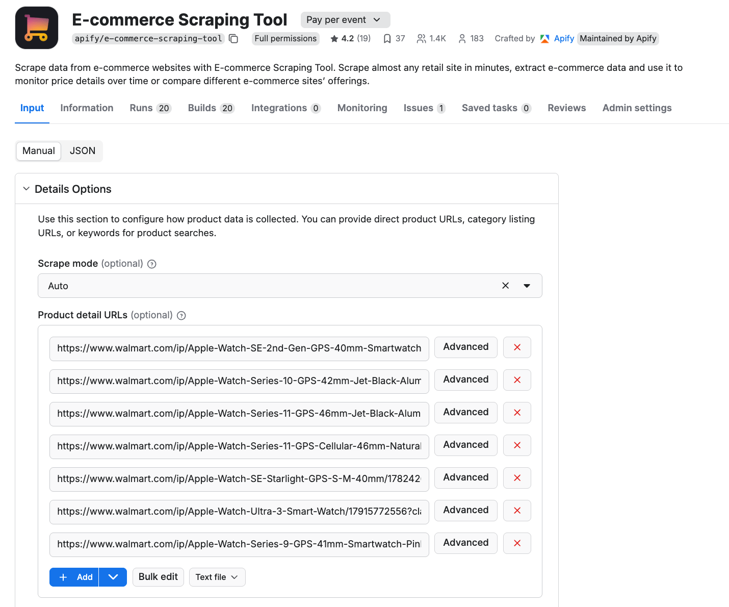 E-commerce Scraping Tool - input